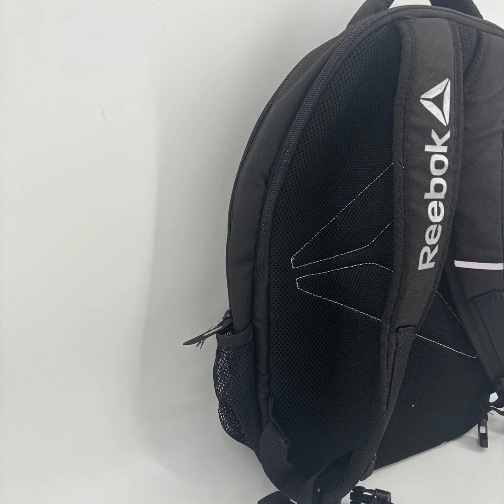 Reebok black backpack laptop compartment minimalist full size school gym travel